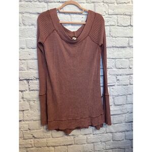 We The Free Waffle Knit Long Sleeve Tunic Top Rose Mauve Petite Small